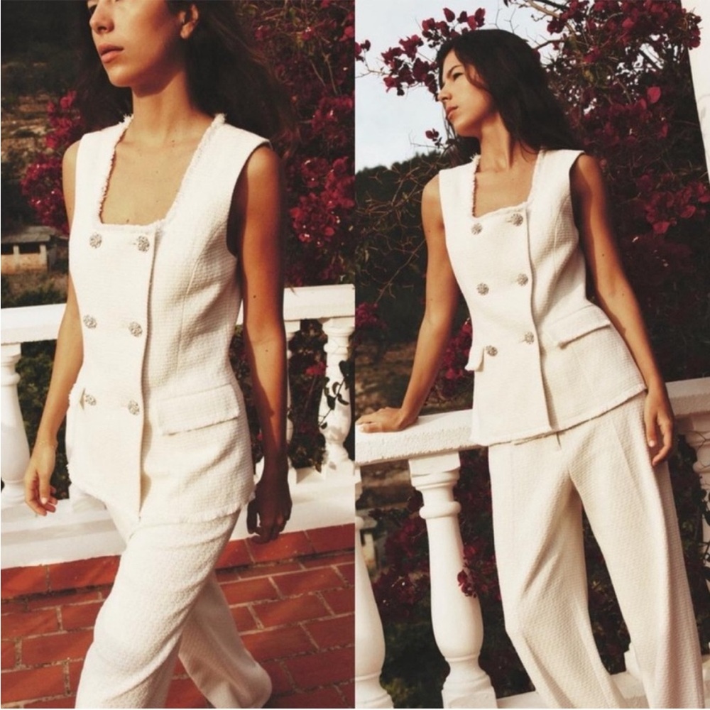 Structured Metallic Thread Long Vest